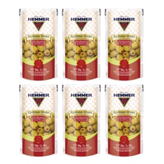 Kit com 06 Azeitonas verdes recheadas sachê 140g Hemmer