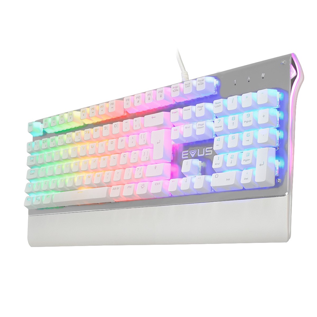 Teclado Mecânico Gamer Branco Full Size Led RGB Anti-ghosting switche Brown Marrom Evus TC-08W Snowstorm