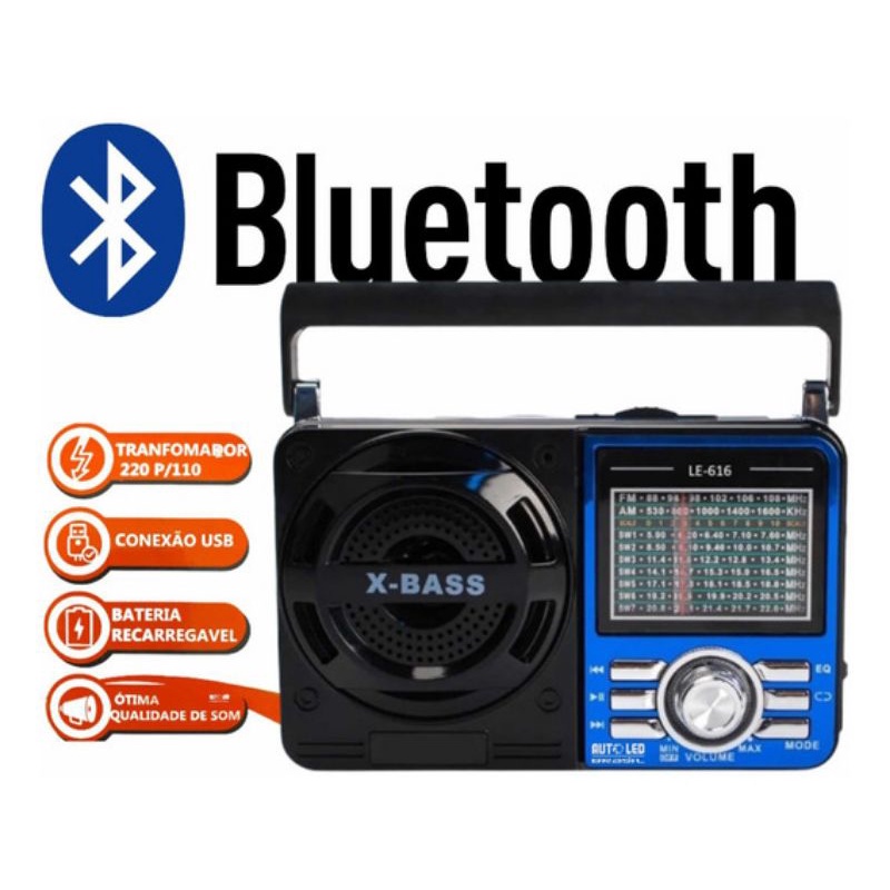 Rádio retro am FM USB bluetooth marca lelong itblue bivolt