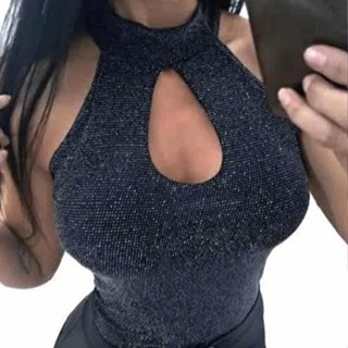 BODY FEMININO SO CIAL BRILHO FESTA DECOTADO GOLA GOTA REGATA