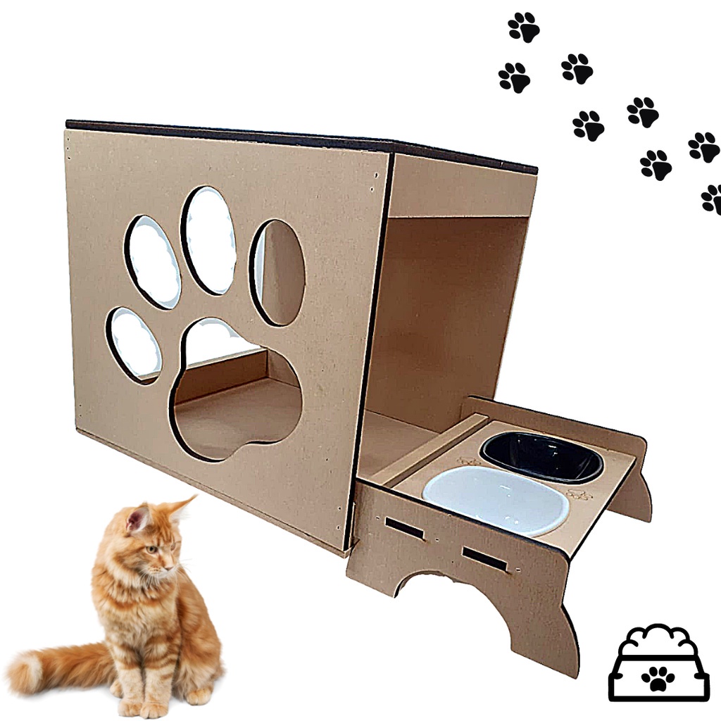 Nicho De Pata Para Gato + Comedouro Bebedouro Nicho Casa Gato mdf - Envio rápido