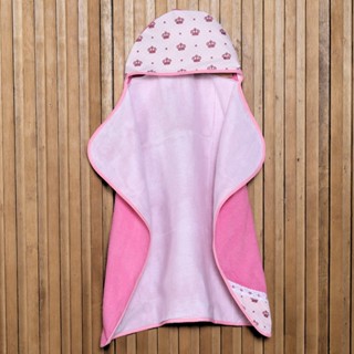 Toalha De Banho Bebe Recém Nascido Dupla Face Modelo Luxo Com Capuz Forrada com Fralda 100% Algodão Meninas Princesa Rosa