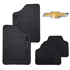 Conjunto de Tapete Para Carro Preto Marca Chevrolet 4 Pçs Otimizado Emborrachado Bordado