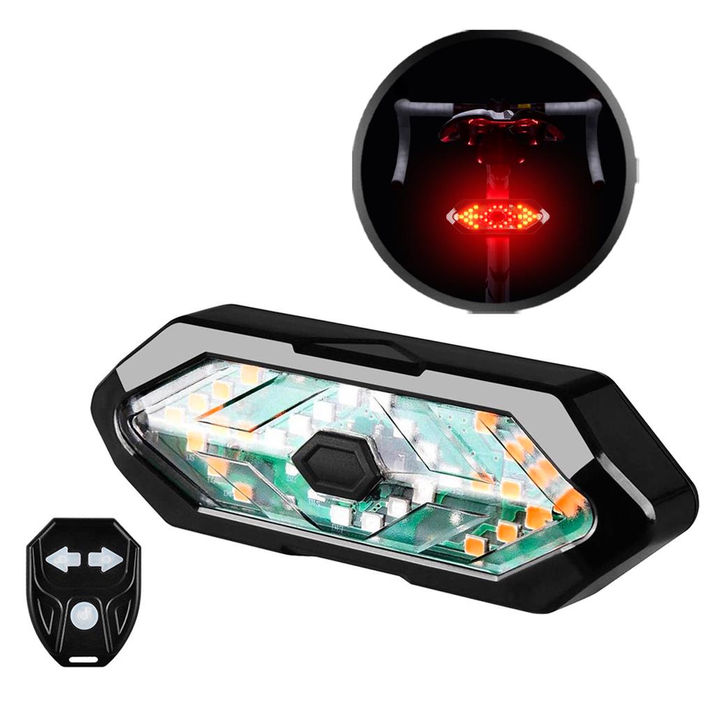 Lanterna Bike Traseira Recarregável Usb Com Controle De Seta E Suporte Para Fixação Bicicleta Mtb