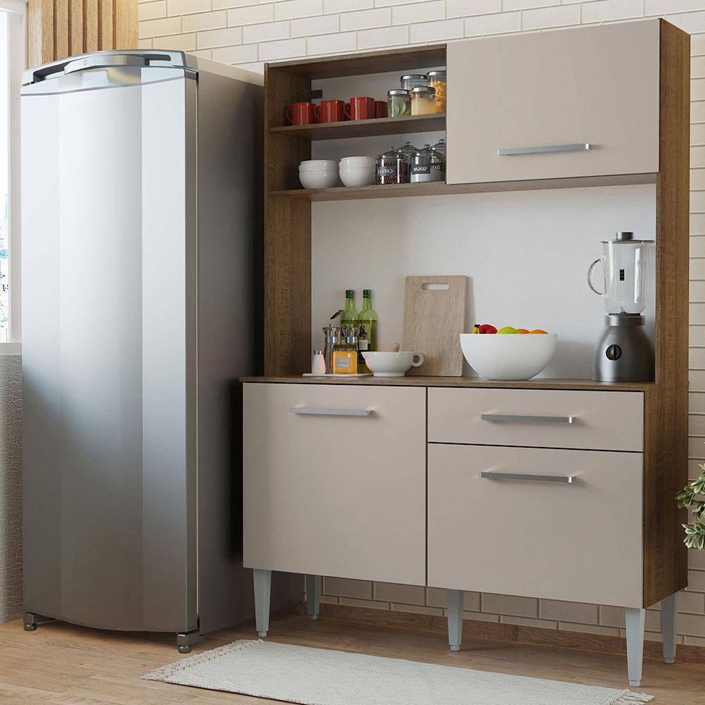 Armário de Cozinha Compacta 120cm Rustic/Crema Life Madesa - Home & Living