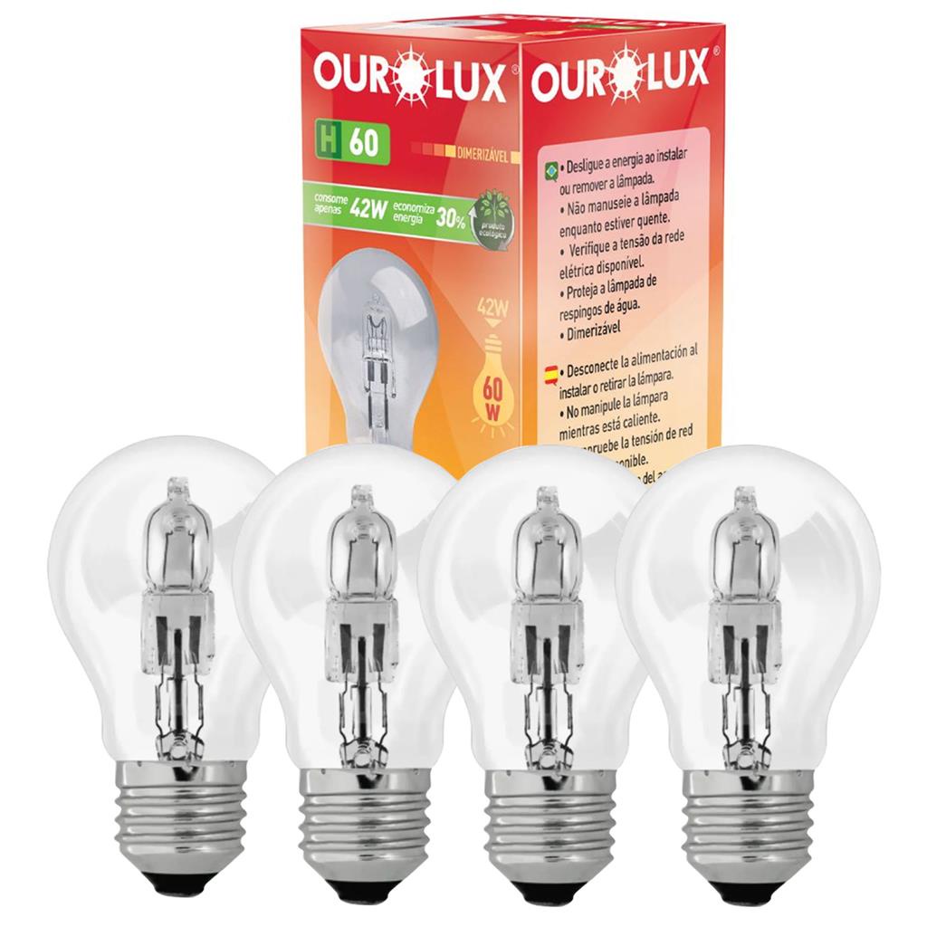 Kit 4 Lampadas Eco Halogena Clara H60 42W 220V E27 2800k em Oferta na Shopee