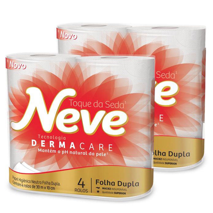 Kit 2 Papeis Higiênico Neve Demarcare Folha Dupla com 4 Rolos de 30m