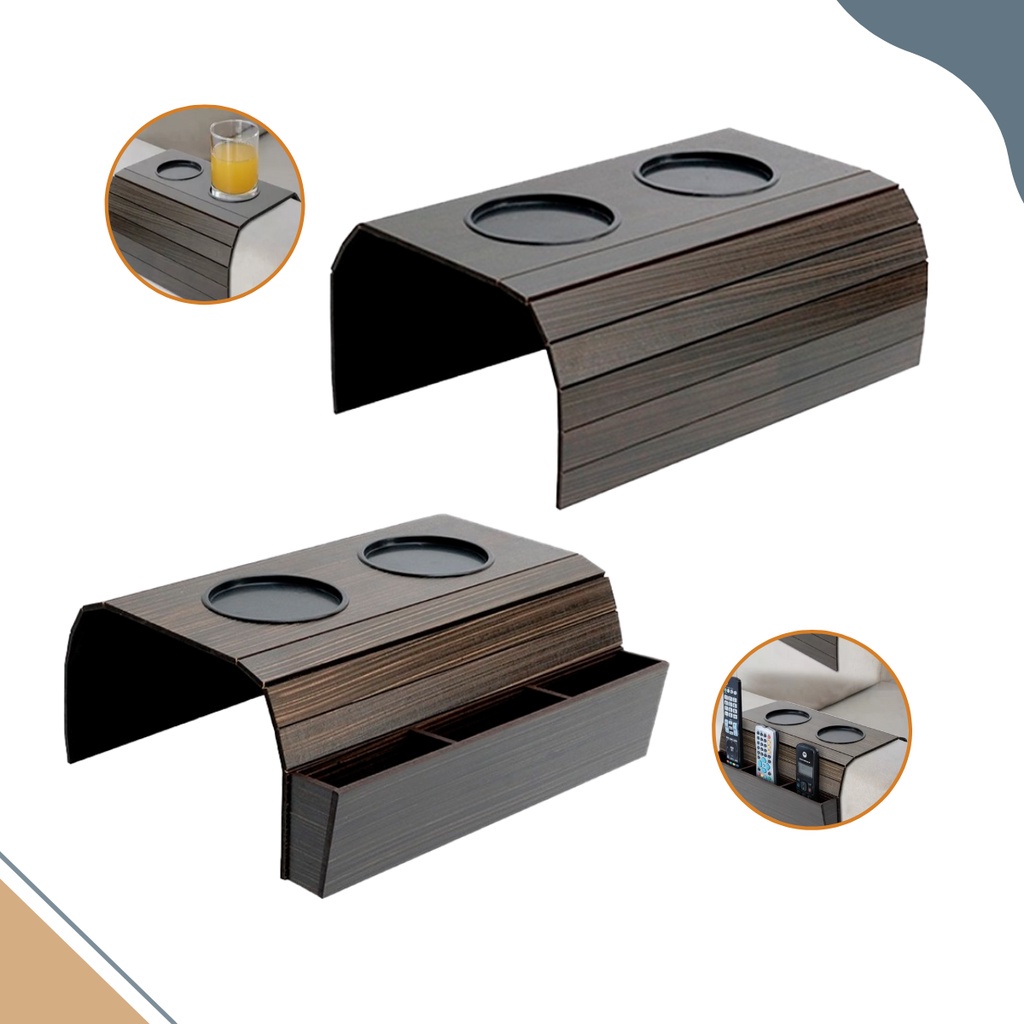 Kit 2 Esteira Bandeja Braço Sofá Porta Copo Com Porta Controle Em mdf