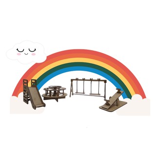 Parquinho para Casa de Bonecas 4 itens mdf cru Natural Brinquedo Infantil