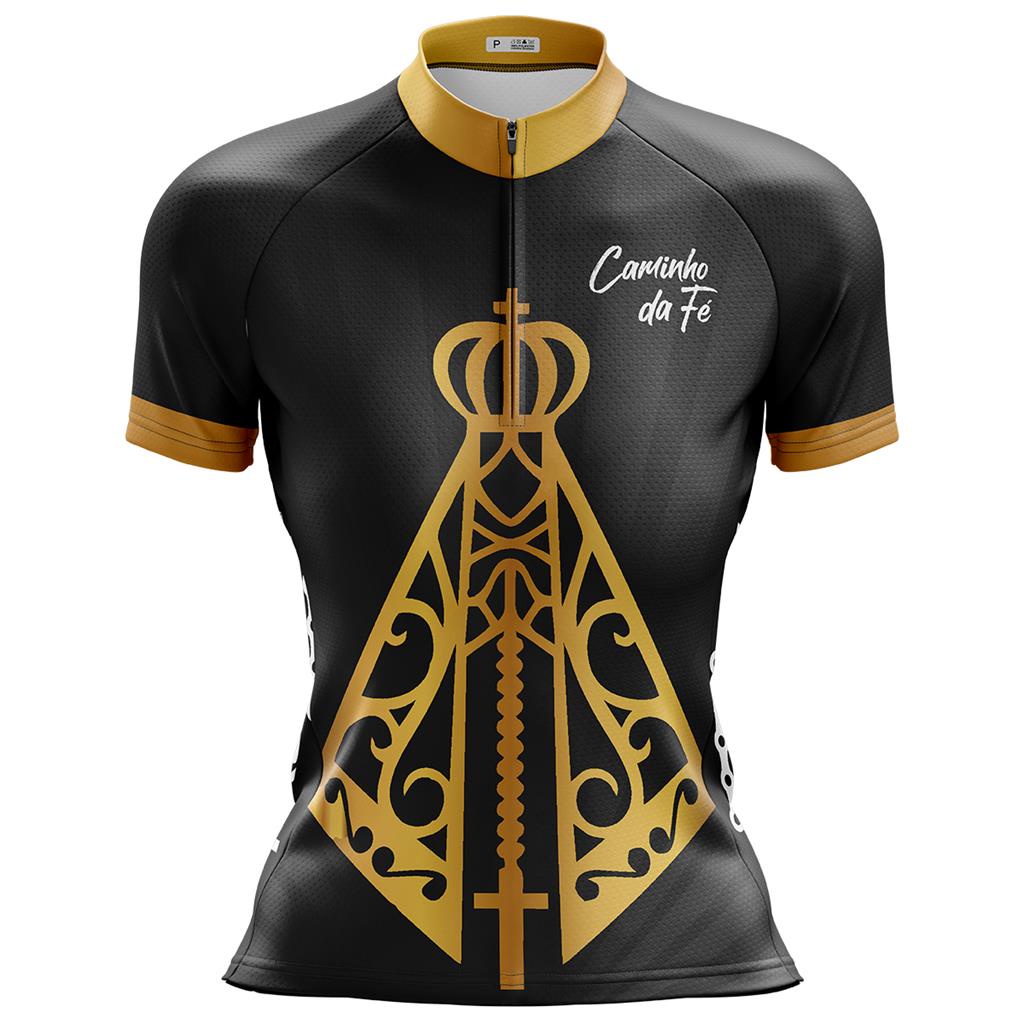 Camisa Ciclismo Feminina Camiseta Ciclista Roupa de Ciclismo Feminina MTB Santa Dourada com Bolsos Protecao UV50+