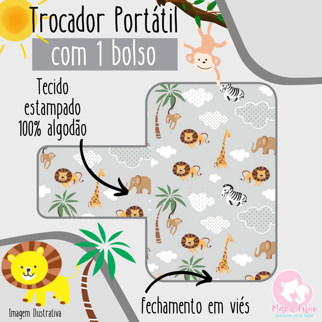 Kit Ninho Redutor+ Almofada Amamentação + Trocador Portatil Impermeável Dobrável 100% Algodão