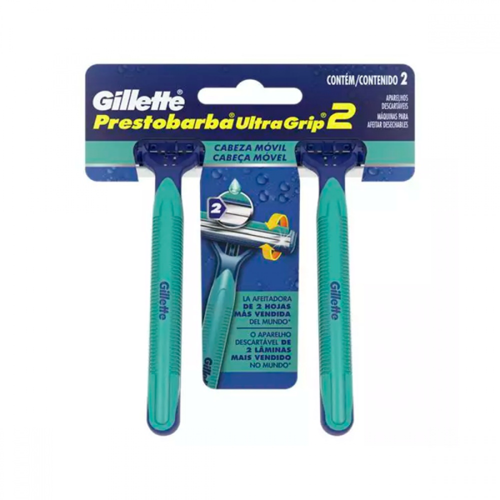 Aparelho de Barbear Prestobarba 2 Ultragrip Cabeça Móvel c/ 2 unidades em Oferta na Shopee