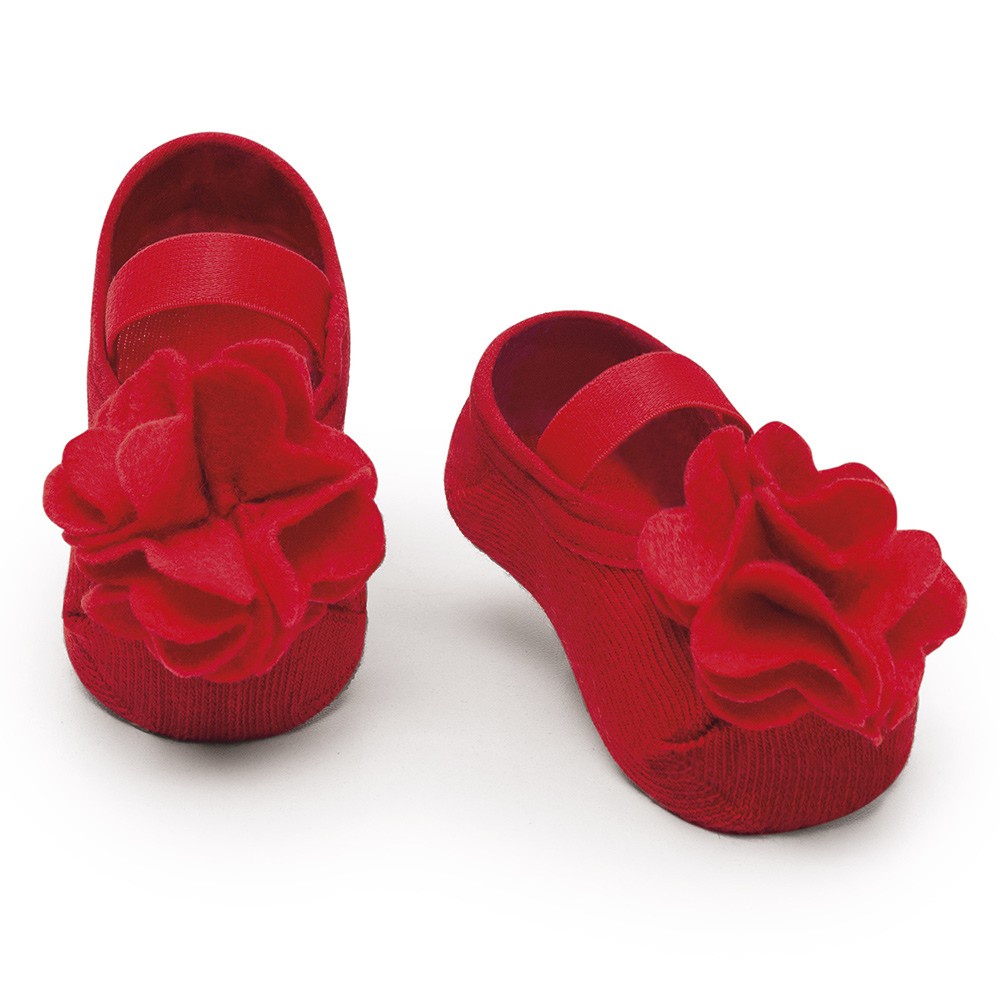 Meia Sapatilha Flor Vermelho (0-12 meses) | PUKET