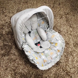 Kit Capa de Bebe Conforto + Apoio Redutor + Protetor de Cinto + Capota Solar 100% Algodão Estampas Safari Meninos e Meninas