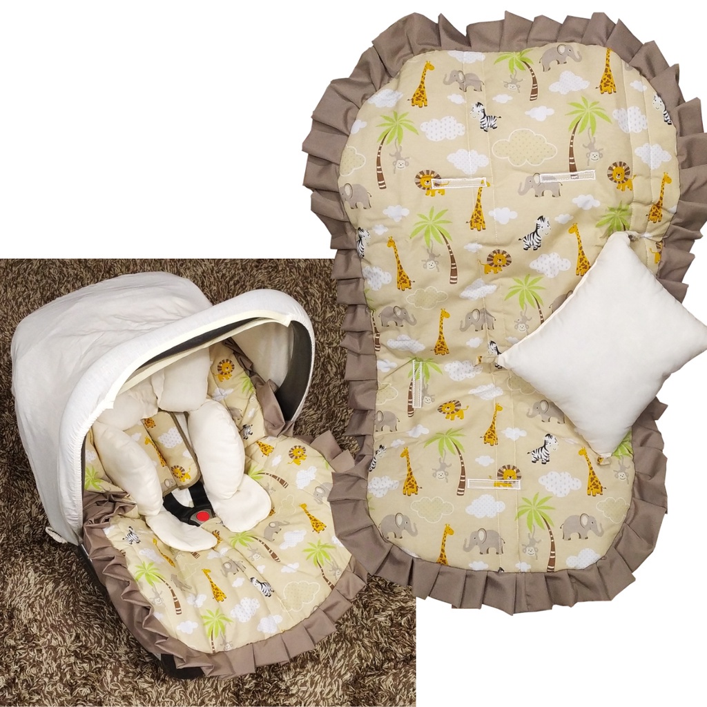 Capa de Bebe Conforto Acolchoada + Capa de Carrinho Acolchoada + Apoio Redutor + Protetor de Cinto