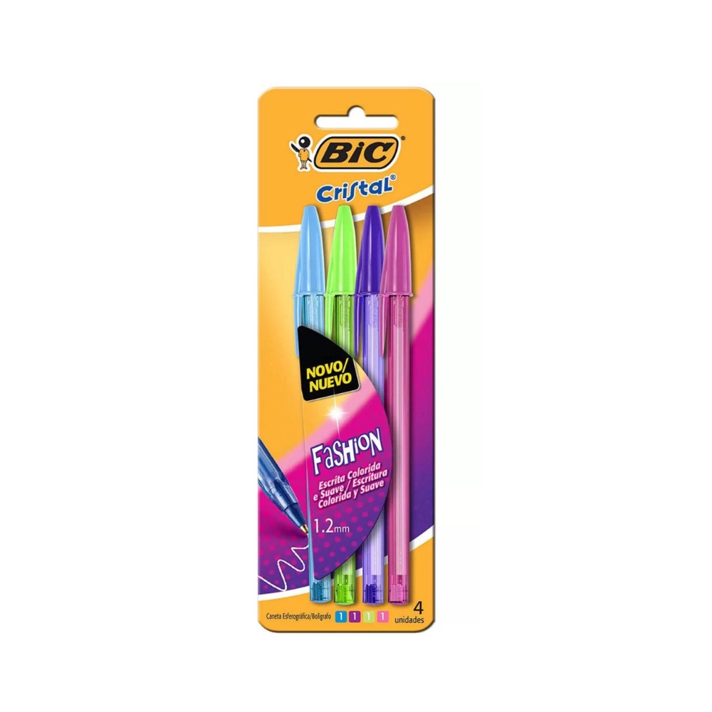 Caneta Bic  Cristal Fashion c/ 04 cores 1.2mm