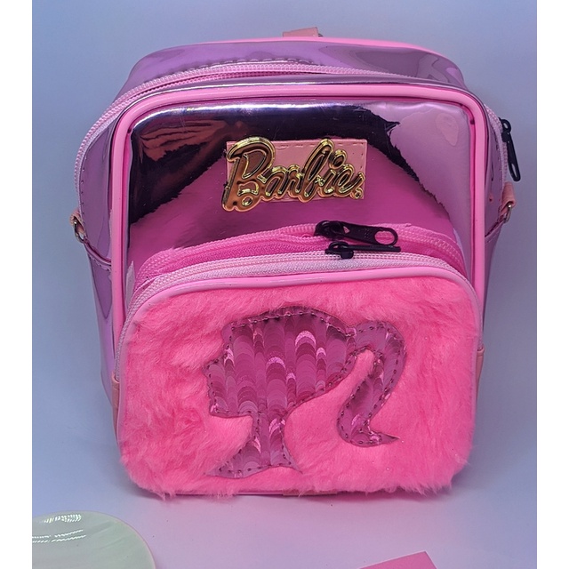 Mochila Mini Bolsa Infantil Princesa Disney Barbie Mochilinha Pequena Menina Pelúcia Rosa Pink Preto Creche Escola
