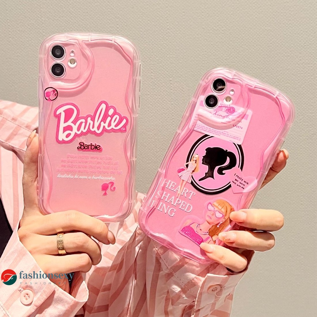Compatível Para IPhone XR 11 12 13 14 PRO MAX 6 7 6S 8 14 Plus X XS 11 INS Rosa Fofo Princesa Barbie 3D Ondulada Borda Curvada Brilhante Capa De Celular