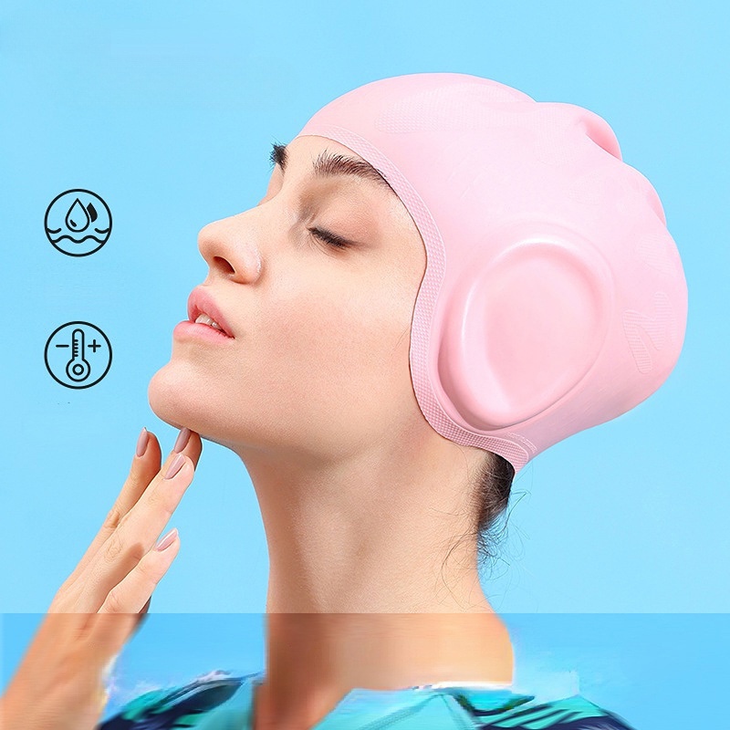 Touca De Natação Para Homens E Mulheres Com Proteção Sólida Os Ouvidos , Silicone Adulto À Prova D'água