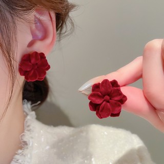 Retro Elegante Flores Vermelhas Elegantes High-End Feeling Fashionable Vinho Festivo Brincos de Moda Tinto
