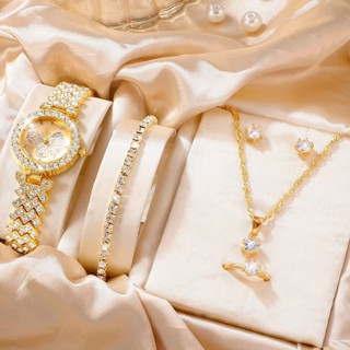 5 Pçs Conjunto De Relógio Feminino Minimalista Borboleta Dial Relógios De Quartzo Temperamento Strass De Pulso Redondo em Oferta na Shopee