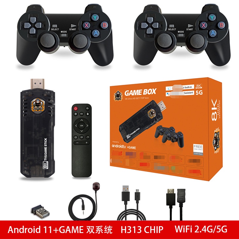 Novo Game Stick 4K X8 2023 1.000 Game Retro Console de Vídeo Game e 2 Controladores Sem Fio Suporta 14 Simuladores para Android TV Box WiFi 8GRI