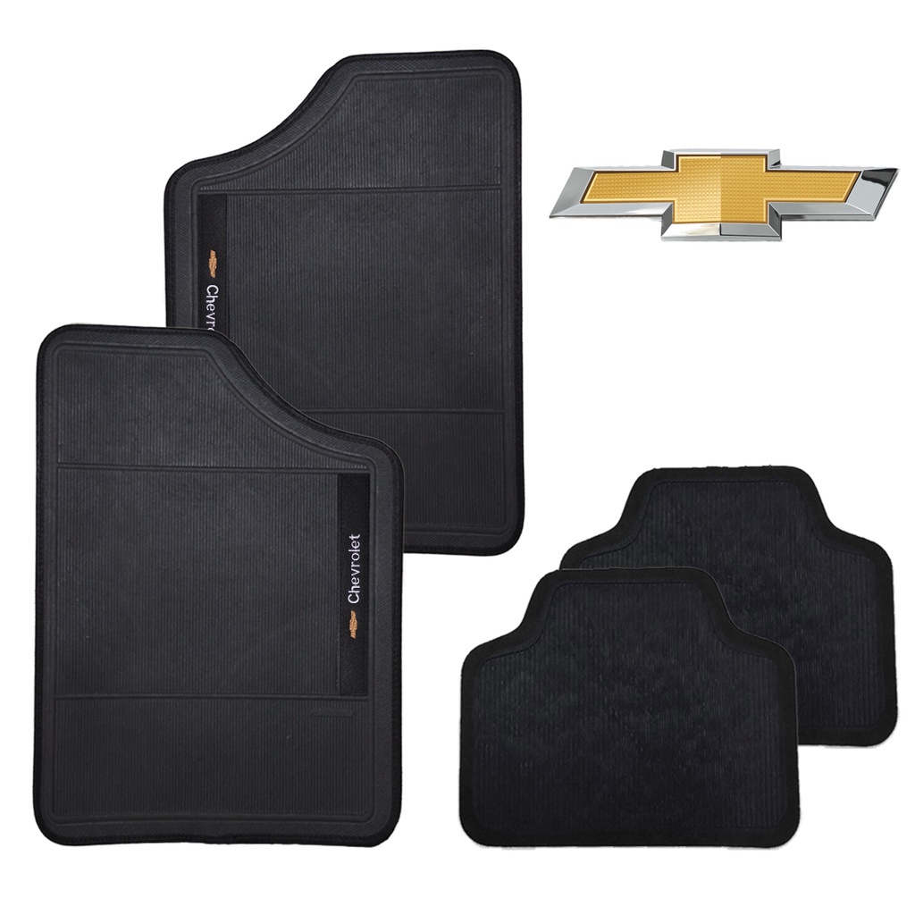 Conjunto de Tapete Para Carro Preto Marca Chevrolet 4 Pçs Otimizado Emborrachado Bordado em Oferta na Shopee