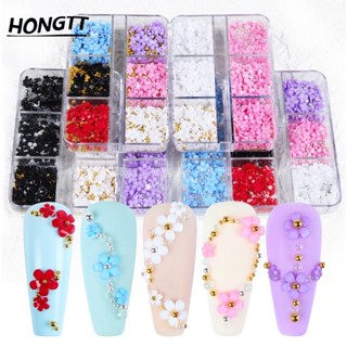 Grades 6 3D Branco Acrílico Flor Prego Peças De Aço Misturado Beads Encantos Projeto Nail Art Decoração Resina DIY Epóxi Molde Acessório