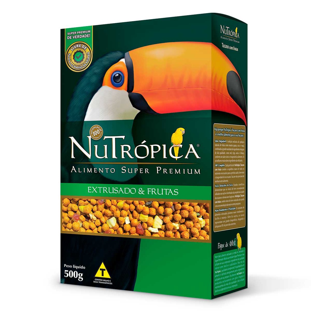 Nutrópica Ração para Tucano com Frutas 500g Araçari Turaco Extrusada Super Premium