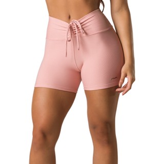 Short Feminino AVA Fitness Cadarço Rosa Tecido Canelado