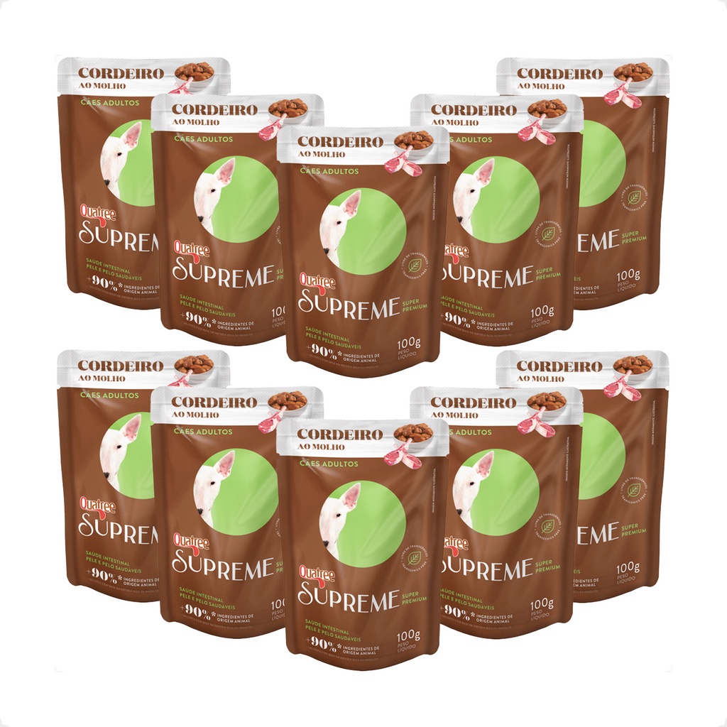 Kit 10 Quatree Supreme Sachê Cães Adultos Cordeiro ao Molho - 100 g - Pets