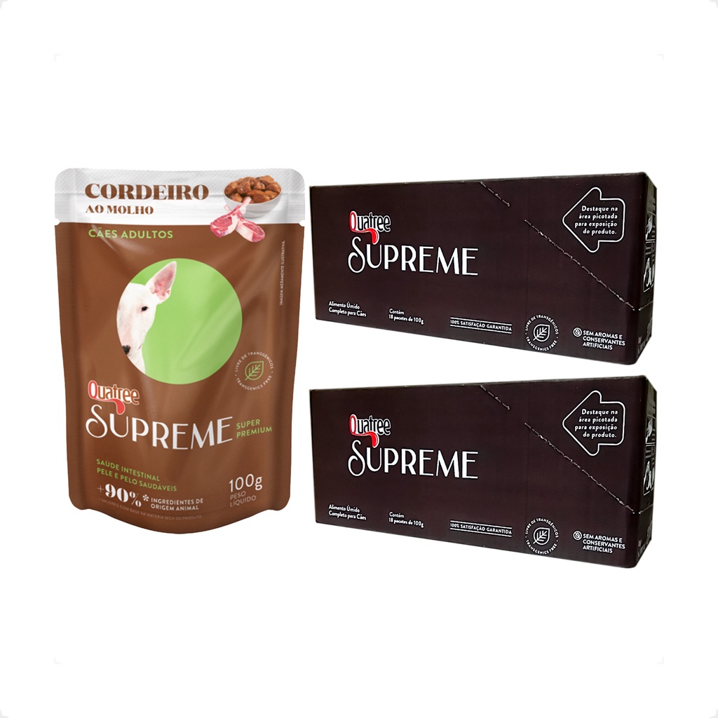 Kit 36 Quatree Supreme Sachê Cães Adultos Cordeiro ao Molho - 100 g - Pets