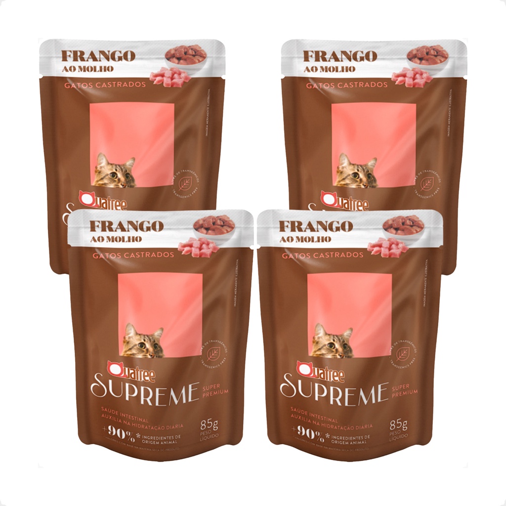 Kit 4 Quatree Supreme Sachê Gatos Castrados Frango ao Molho - 85 g - Pets