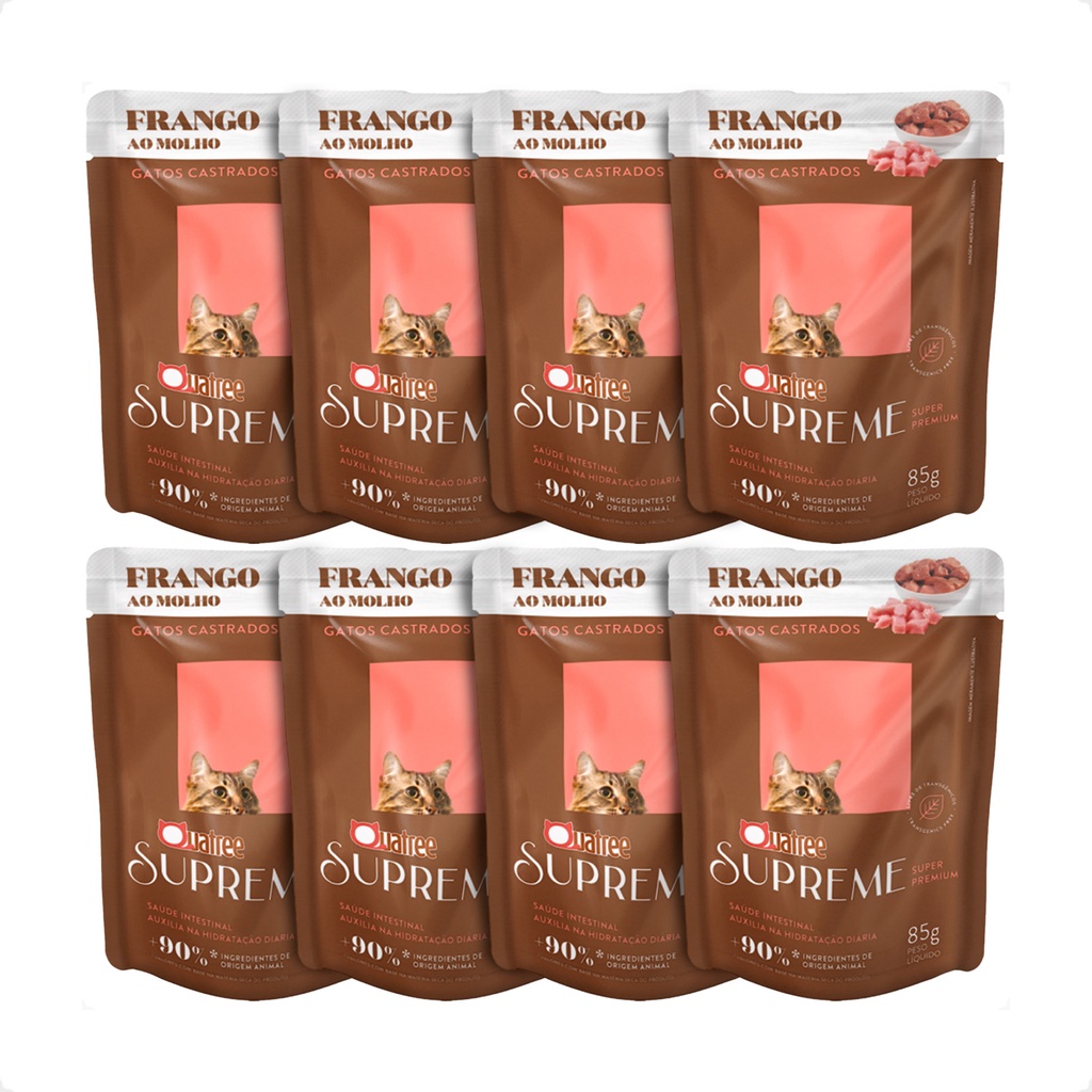 Kit 8 Quatree Supreme Sachê Gatos Castrados Frango ao Molho - 85 g - Pets
