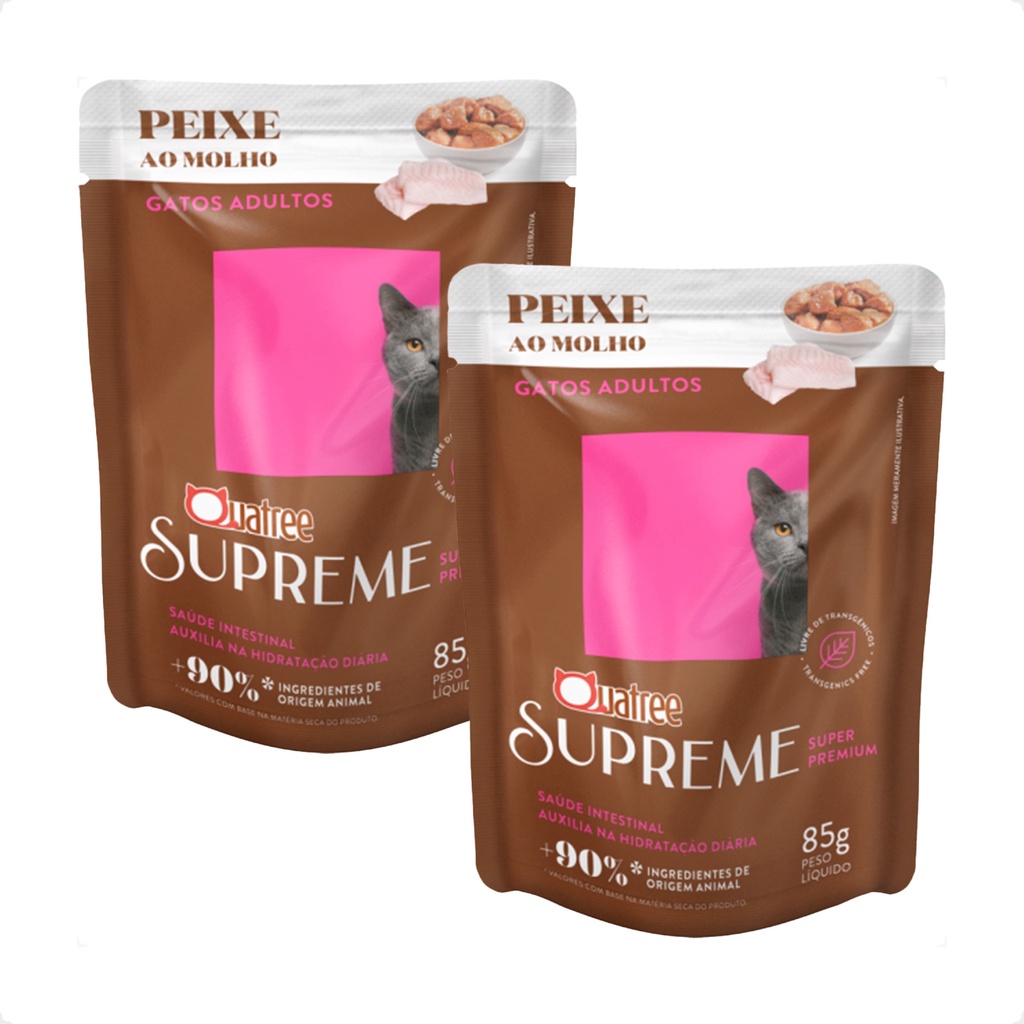 Kit 2 Quatree Supreme Sachê Gatos Adultos Peixe ao Molho - 85 g - Pets