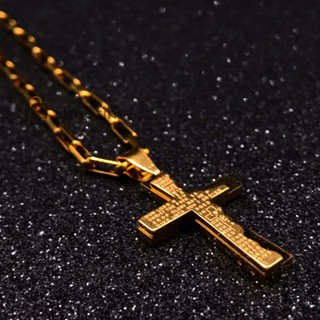 Corrente Cordão moda Com pingente Cruz Detalhada Aço inoxidavel Tendencia