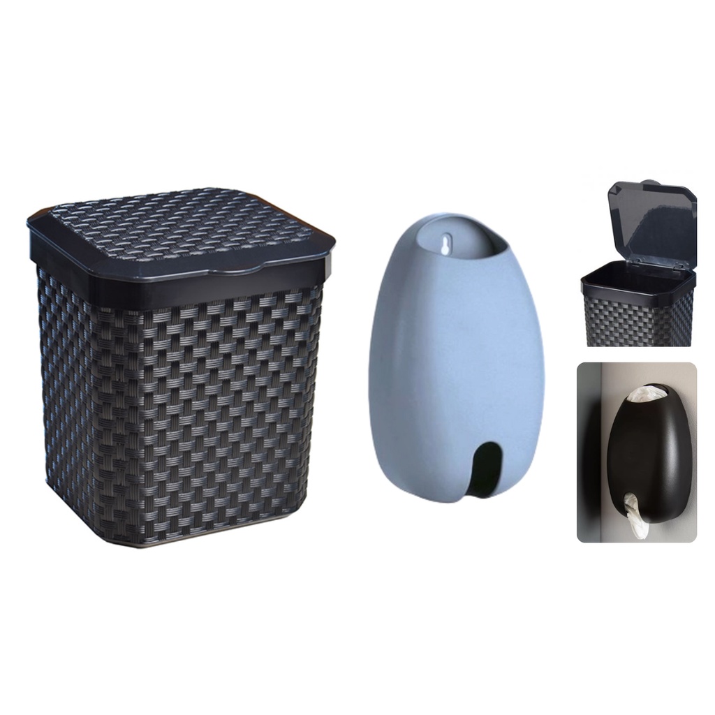 Kit Lixeira 5 litros Com Tampa Com Dispenser Para Sacolas Organização Cozinha Banheiro