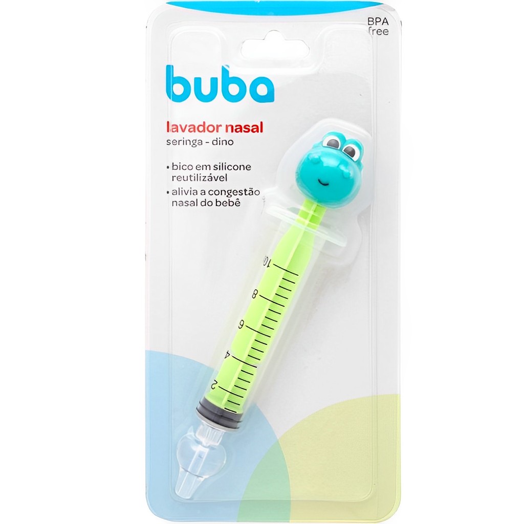Lavador Nasal Infantil Seringa C/ Bico De Silicone Dino Verde 16998 Buba - Mom & Baby