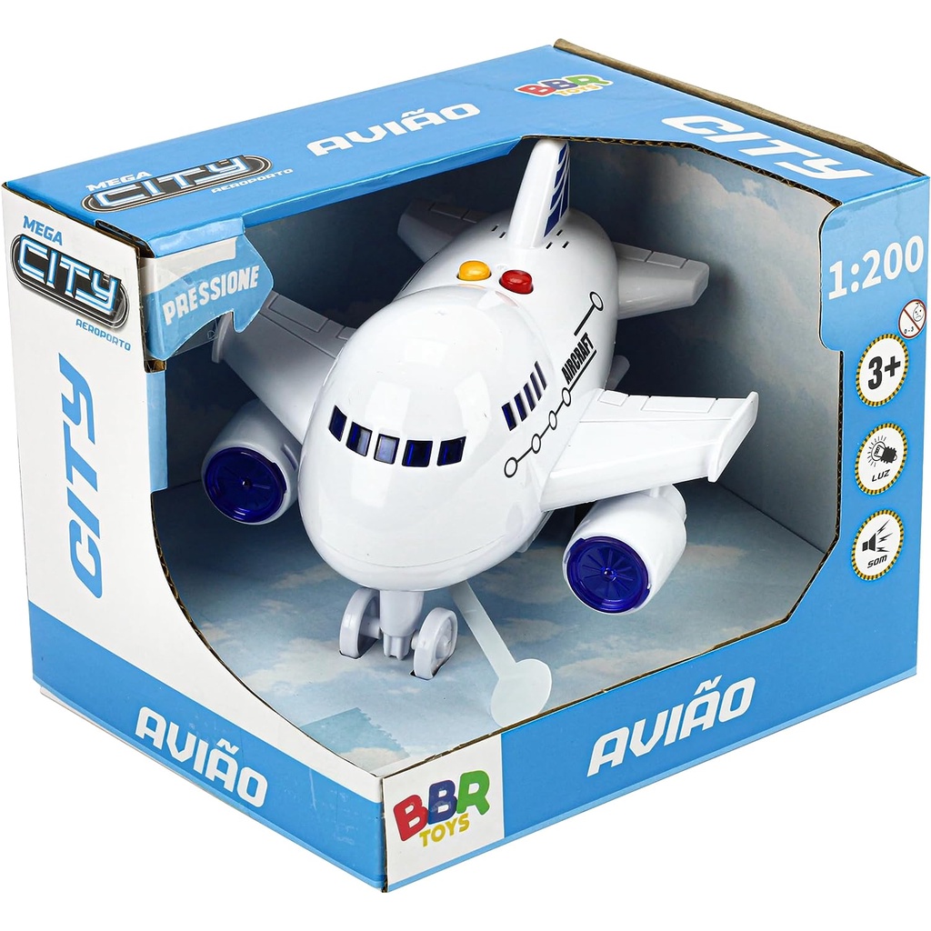 Mega City Aeroportyo Aircraft Avião Fricção Com Luz e Som BBR Toys