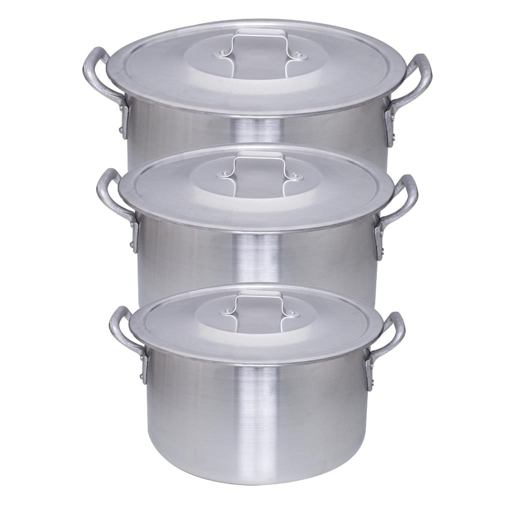 Kit 3 Caçarolas Panela de Alumínio Resistente Para Industria Hotel Restaurante No 26 No 28  No 30 em Oferta na Shopee