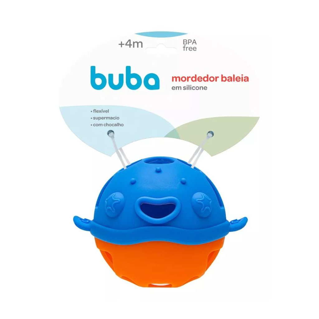 Mordedor Flexível Com Chocalho Baleia Em Silicone 16976 Buba - Mom & Baby