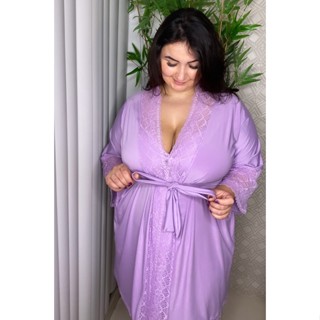 Robe Plus Size Hobbie Renda Luxo Roupão Penhoar