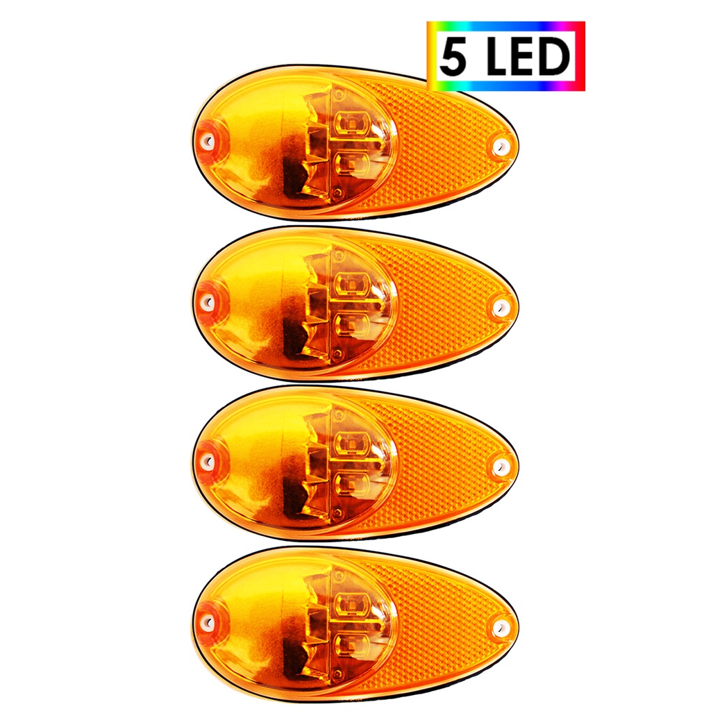 KIT 4 Lanterna Lateral Ônibus Bolha Pingão Dupla Função 5 Led 12 Volts