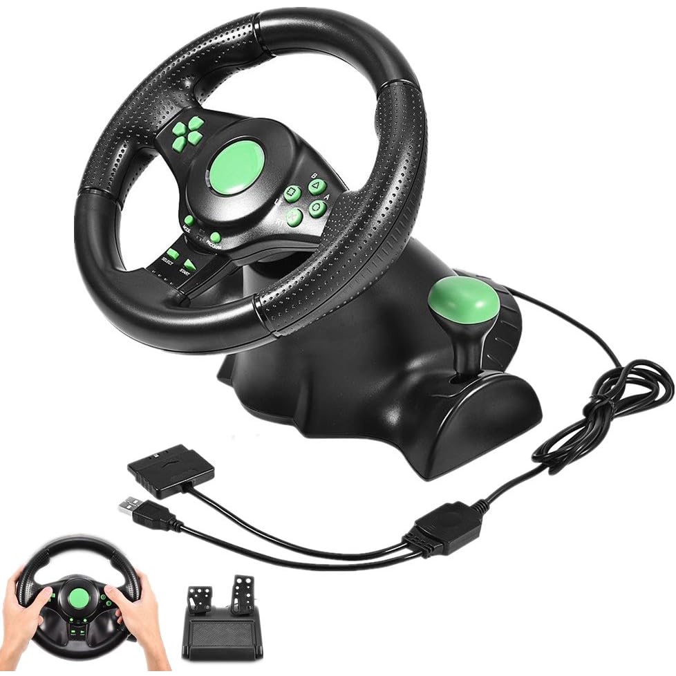 Volante esportivo de corrida, volante de corrida de vibração para jogos para XBOX 360/PS2/PS3/PC com roda de corrida USB Faça suas compras com facilidade e comodidade