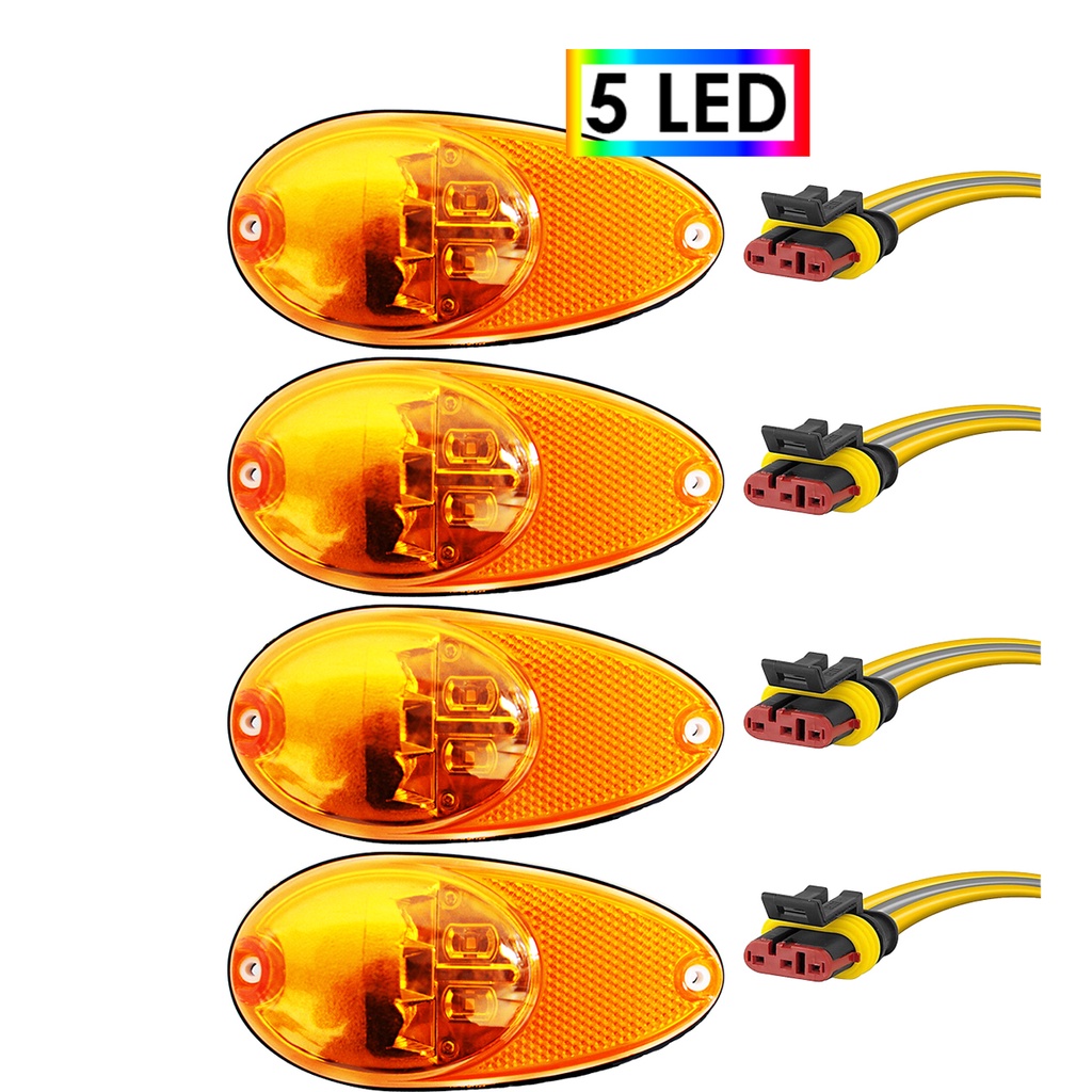 KIT 4 Lanterna Lateral Ônibus Dupla Função 5 Led BIVOLT +Conector