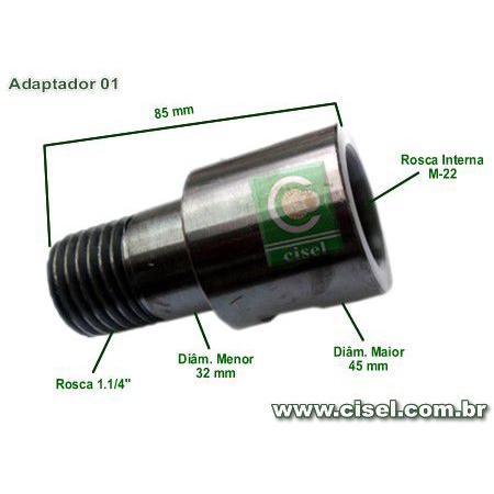 Adaptador de Rosca p/ Perfuratriz - Máquina de rosca M-22 p/ Copo 1.1/4" - Cód. Adaptador 01