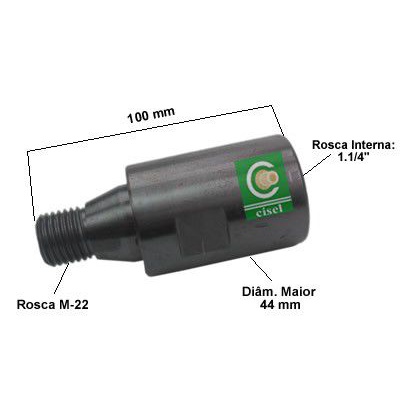 Adaptador de Rosca p/ Perfuratriz - Máquina de rosca 1.1/4" p/ Copo M-22 - Cód. Adaptador 02