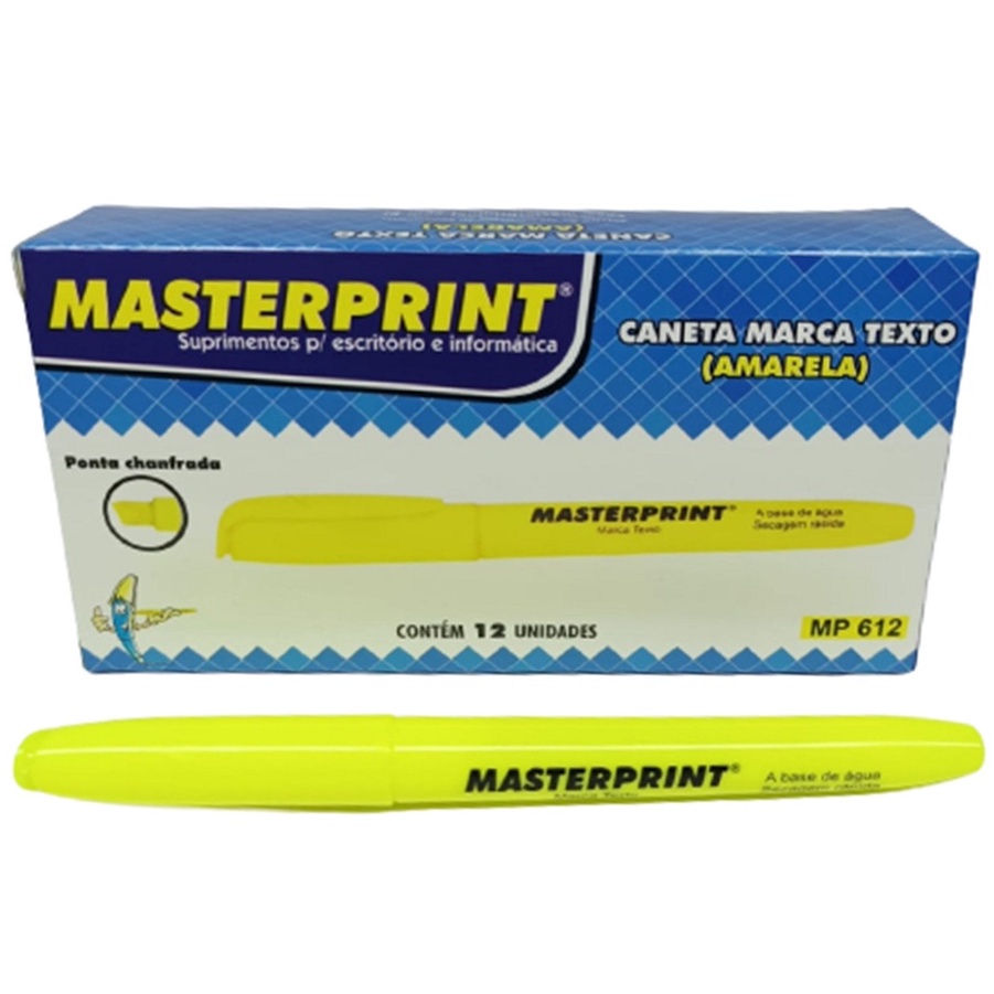 Caneta Marca Texto Amarela Masterprint MP612 Cx 12 Unidades