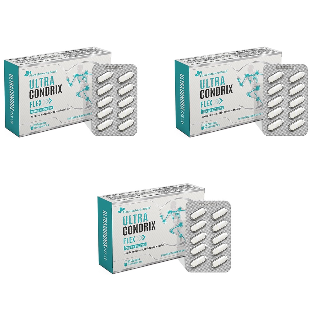 Kit 3x Ultra Condrix Potencialize Sua Saúde com Vitamina D K Colágeno Tipo 2, MSM, Curcumina e Ácido Hialurônico - Embalagem com 60 Cápsulas
