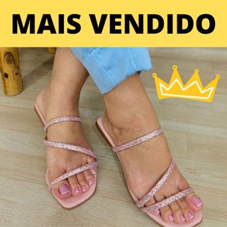 Kit 2 Sandália Rasteirinha Feminina Tira Brilho delicada moda